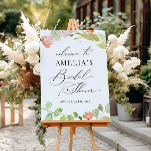 Poster Aquarelle rose vert Fête des mariées Florale Bienv