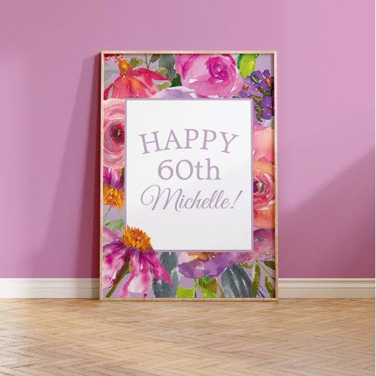 Poster Aquarelle rose violet Fleurs sauvages heureux 60e