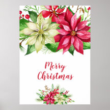 Aquarelle Rouge Blanc Poinsettia Florale Noël