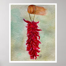 Aquarelle Rouge Chili Ristra Nouveau Mexique