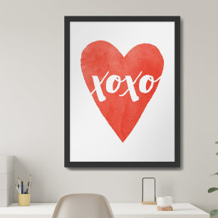 Poster Aquarelle rouge Coeur XOXO Saint Valentin Art