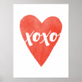 Poster Aquarelle rouge Coeur XOXO Saint Valentin Art (Devant)