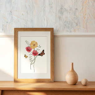 Poster Aquarelle Rouge et Jaune Poppies Fleurs
