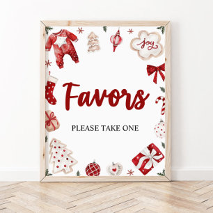 Poster Aquarelle Rouge hiver mignonne Noël Favoriser Sign