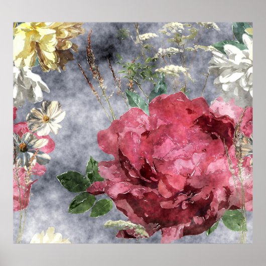 Poster Aquarelle rouge Peony motif floral (Devant)