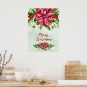 Poster Aquarelle Rouge Poinsettia Fleur Noël (Cuisine)