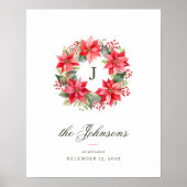 Poster Aquarelle rouge style Poinsettia Wreath Noël (Devant)