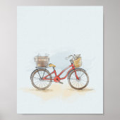 Poster Aquarelle rouge Vélo et chat (Devant)