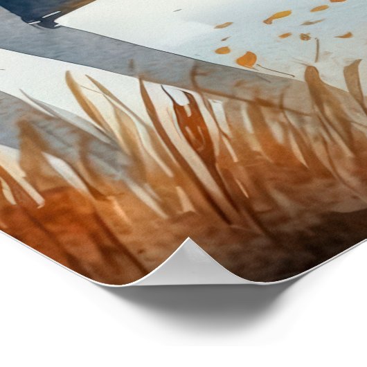 Poster Aquarelle Rustique Automne Automne Arbres Lac Rowb (Coin)