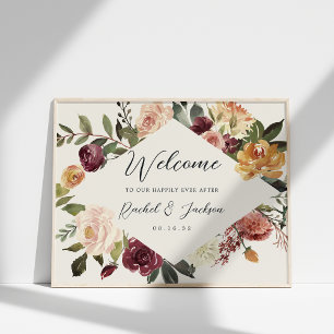 Poster Aquarelle Rustique Bloom Mariage Floral Bienvenue