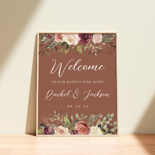 Poster Aquarelle Rustique Bloom Mariage Floral Bienvenue