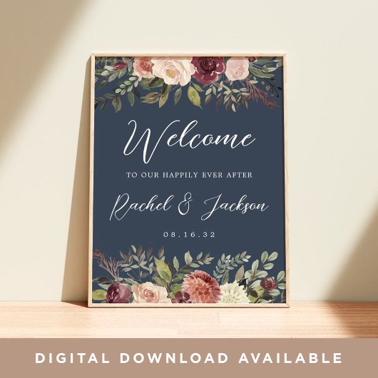Poster Aquarelle Rustique Bloom Mariage Floral Bienvenue