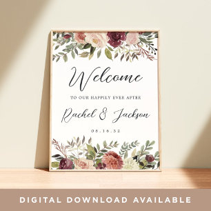 Poster Aquarelle Rustique Bloom Mariage Floral Bienvenue
