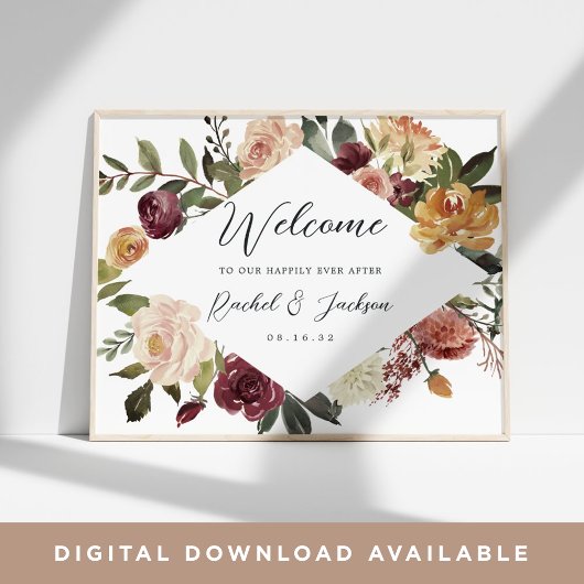 Poster Aquarelle Rustique Bloom Mariage Floral Bienvenue
