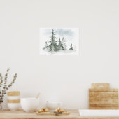 Poster Aquarelle Rustique Fir Trees Forêt hiver (Cuisine)
