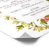 Poster Aquarelle rustique fleurie mariage menu de boisson (Coin)