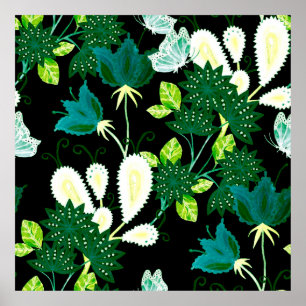Poster Aquarelle sans couture motif avec fleurs d'imagina