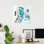 Poster Aquarelle Santorin Grec Mur Art (Bureau à domicile)