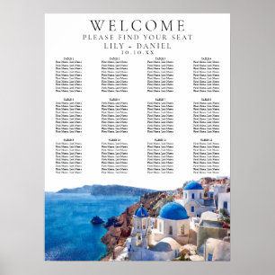 Poster Aquarelle Santorini Grèce Mariage Carte de siège