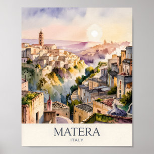 Poster Aquarelle Sassi di Matera Voyage Italie Ville Trog
