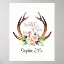 Aquarelle sauvage et libre Cerf Antler et Flower