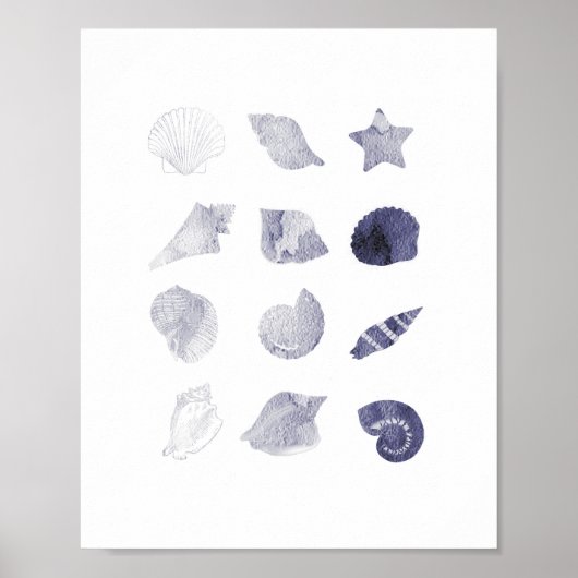 Poster Aquarelle Sea Shell Art nautique (Devant)