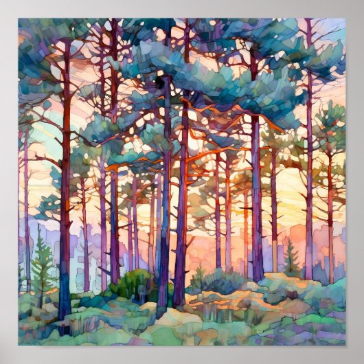 Poster Aquarelle Serene Pine Forest Imprimer (Devant)