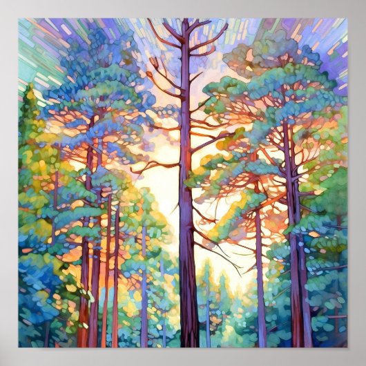 Poster Aquarelle Serene Pine Forest Imprimer (Devant)
