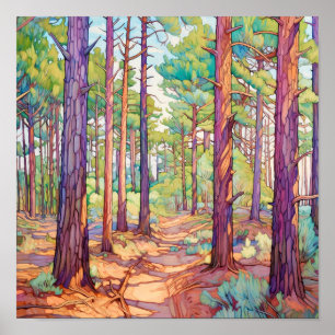 Poster Aquarelle Serene Pine Forest Imprimer