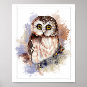 Poster Aquarelle Shocké À L'Aspect Vu Chouette