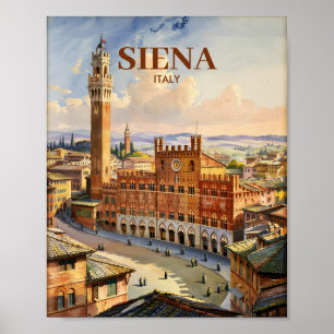 Poster Aquarelle Sienne Italie Vintage Piazza del Campo