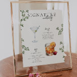 Poster Aquarelle | Signature Mariée & Salle Boisson<br><div class="desc">Personnalisez ce panneau avec les noms de la mariée et du marié et leur choix de boisson préférée. Différentes illustrations de cocktails peuvent être faites sur demande. Ajoutez votre libellé personnalisé à cette conception à l'aide des cases "Modifier ce modèle de conception" situées à droite de l'élément ou cliquez sur...</div>