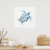 Poster Aquarelle simple Peinture de tortue de mer bleu (Cuisine)