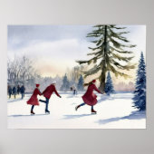 Poster Aquarelle Simplistique Patinage sur glace Étang d' (Devant)