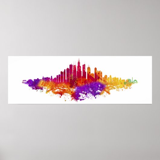 Poster Aquarelle Skyline de Chicago en blanc (Devant)