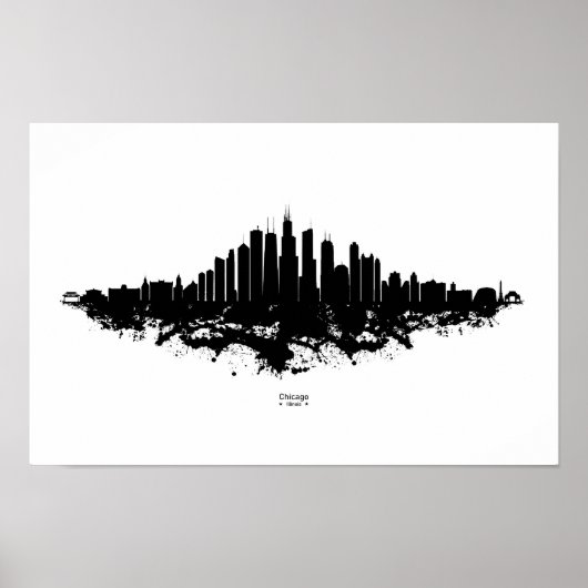 Poster Aquarelle Skyline de Chicago noir et blanc (Devant)