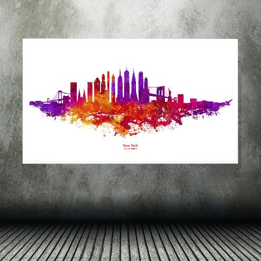Poster Aquarelle Skyline de New York en blanc