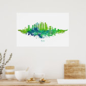 Poster Aquarelle Skyline de New York en bleu et en citron (Cuisine)