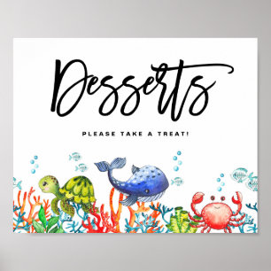 Poster Aquarelle sous la mer Anniversaire Desserts