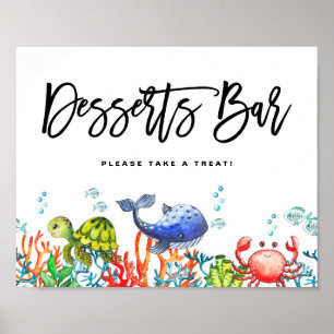 Poster Aquarelle sous la mer Anniversaire Desserts Bar