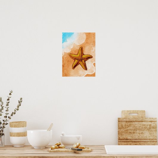Poster Aquarelle Starfish sur la plage (Cuisine)