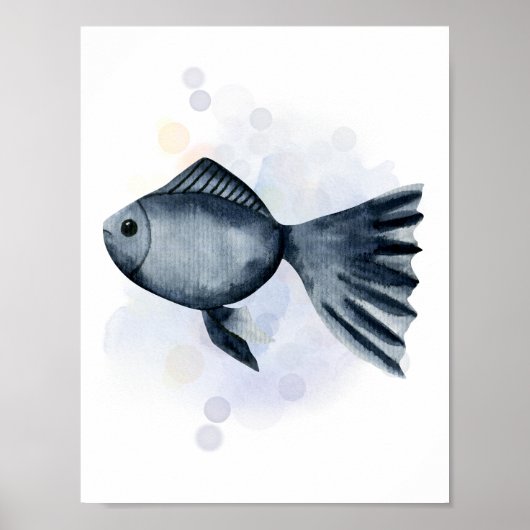 Poster Aquarelle Style Bleu Tropical Poisson Océan Thème (Devant)