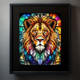 Poster Aquarelle Style de verre coloré Lion 5:4