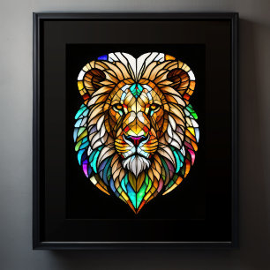 Poster Aquarelle Style de verre coloré Lion 5:4