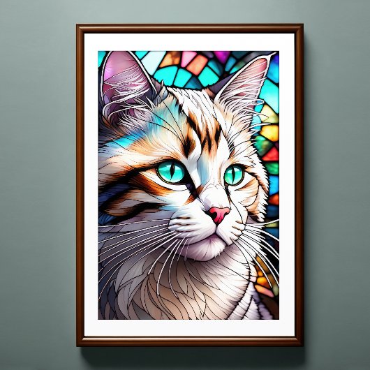 Poster Aquarelle Style Verre Tressé Chat 2:3