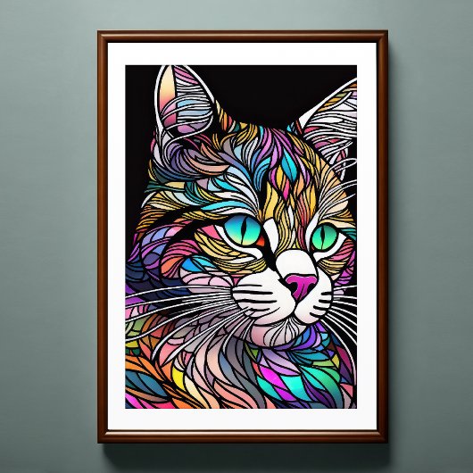 Poster Aquarelle Style Verre Tressé Chat 2:3