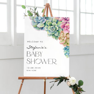 Poster Aquarelle Succulents Baby shower d'été Bienvenue