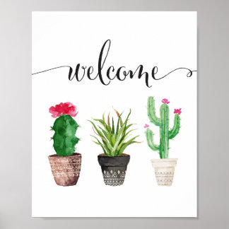 Poster Aquarelle Succulents Bienvenue