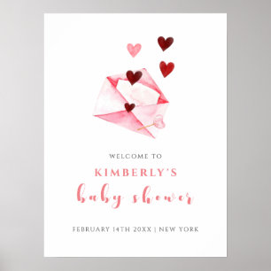 Poster Aquarelle Sweet Heart Letter Baby shower de bienve