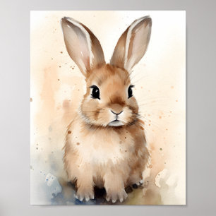Poster Aquarelle Tan Baby Bunny Rabbit Nursery